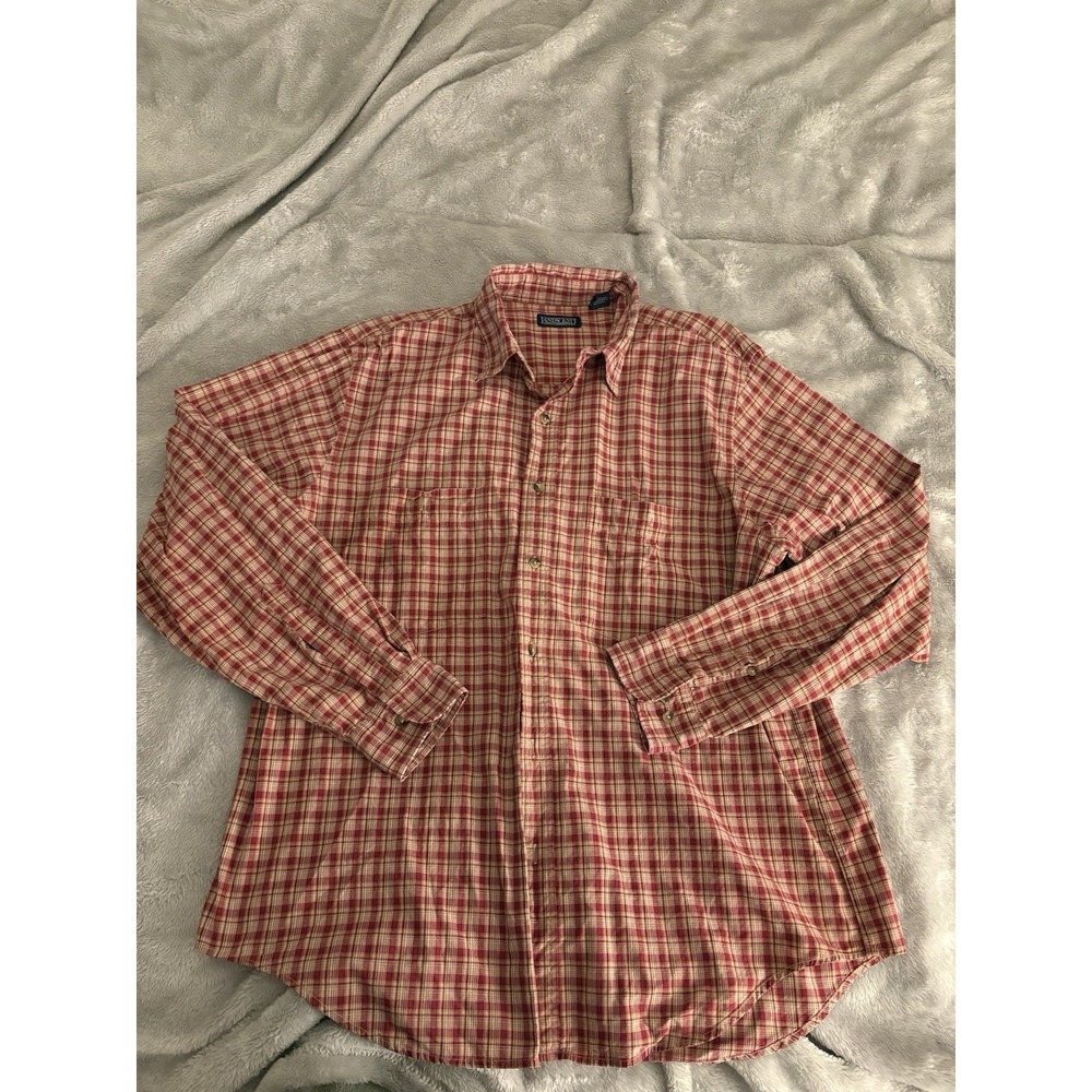 Lands' End Shirt Mens Orange Plaid Long Sleeve Buttons Up - Size L (16-16.5)